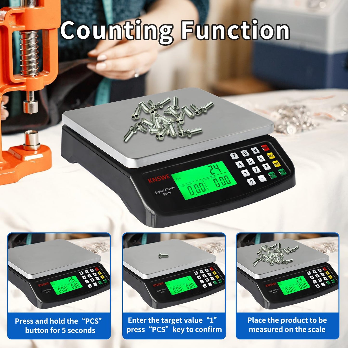 Large Kitchen Scale Black 40KG/88LB Commercial Food Scales Digital Weight for Cooking Meat Baking Bread Price Computing 304 Stainless Steel with Parts Counting Deli Stores Tare Function