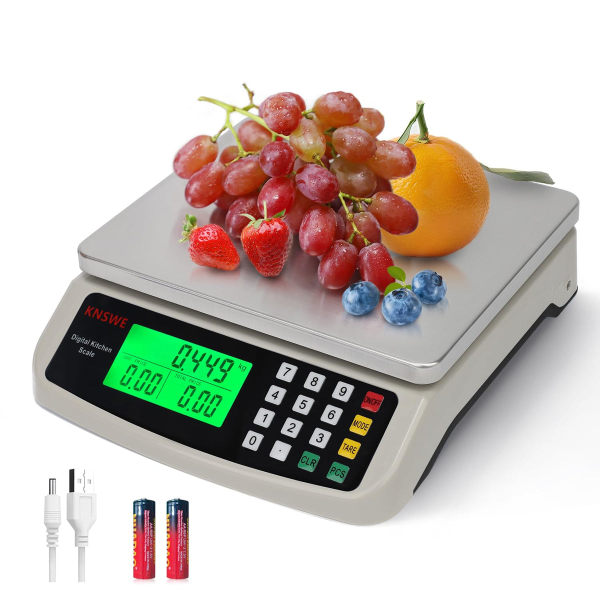 Large Kitchen Scale Black 40KG/88LB Commercial Food Scales Digital Weight for Cooking Meat Baking Bread Price Computing 304 Stainless Steel with Parts Counting Deli Stores Tare Function