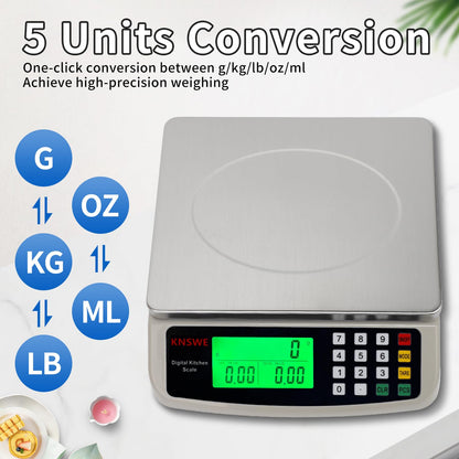 Large Kitchen Scale Black 40KG/88LB Commercial Food Scales Digital Weight for Cooking Meat Baking Bread Price Computing 304 Stainless Steel with Parts Counting Deli Stores Tare Function