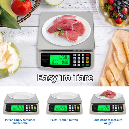 Large Kitchen Scale Black 40KG/88LB Commercial Food Scales Digital Weight for Cooking Meat Baking Bread Price Computing 304 Stainless Steel with Parts Counting Deli Stores Tare Function