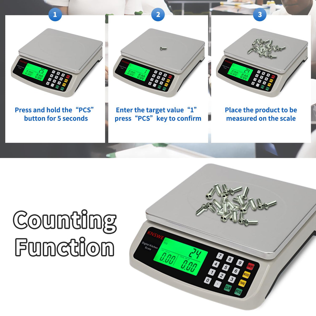 Large Kitchen Scale Black 40KG/88LB Commercial Food Scales Digital Weight for Cooking Meat Baking Bread Price Computing 304 Stainless Steel with Parts Counting Deli Stores Tare Function