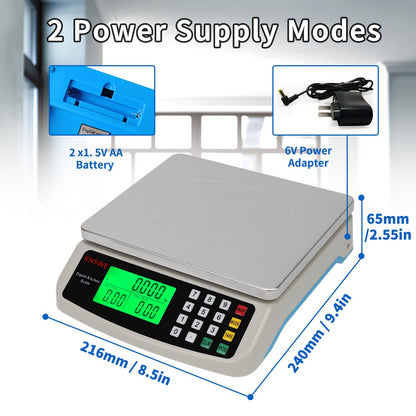 Large Kitchen Scale Black 40KG/88LB Commercial Food Scales Digital Weight for Cooking Meat Baking Bread Price Computing 304 Stainless Steel with Parts Counting Deli Stores Tare Function
