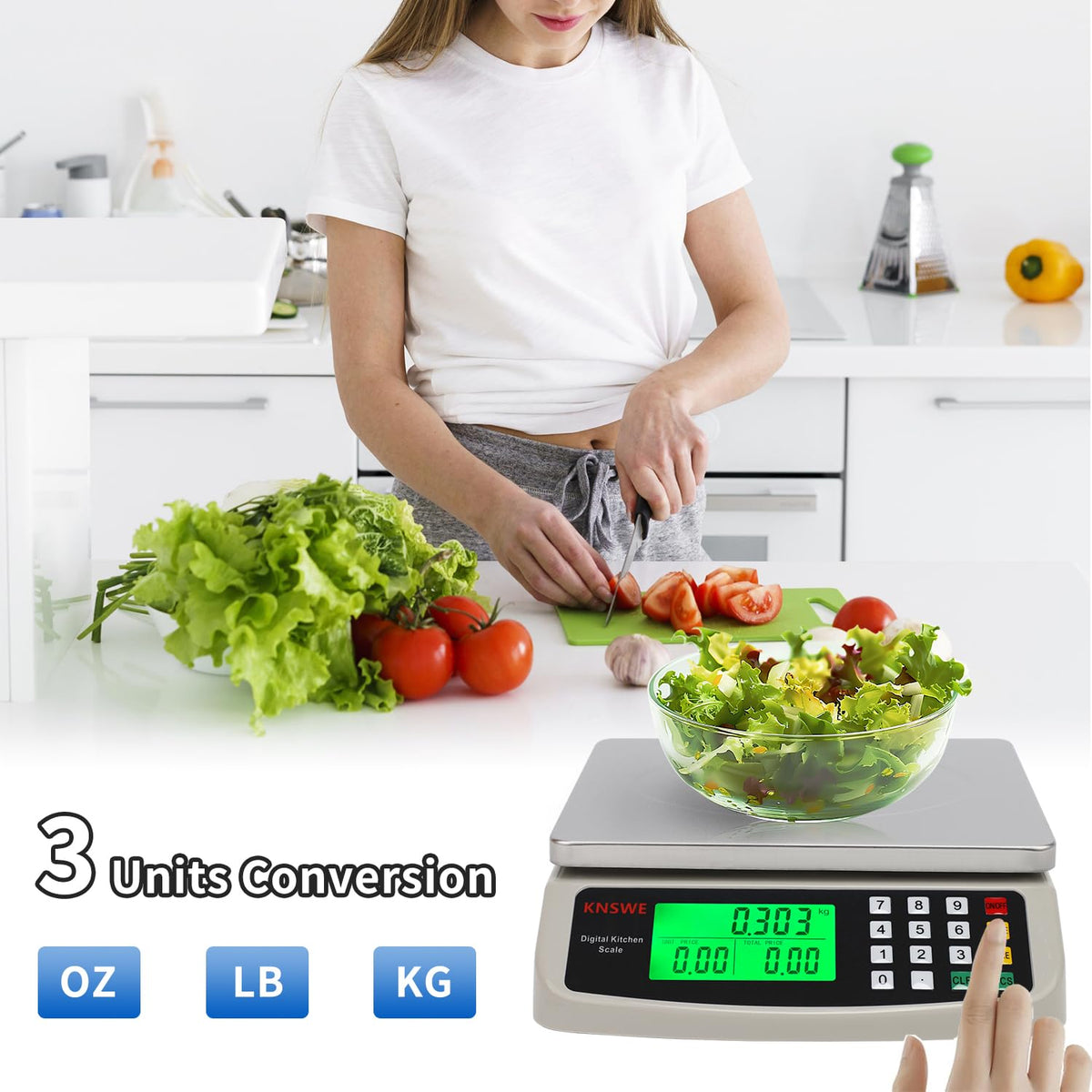 Large Kitchen Scale Black 40KG/88LB Commercial Food Scales Digital Weight for Cooking Meat Baking Bread Price Computing 304 Stainless Steel with Parts Counting Deli Stores Tare Function