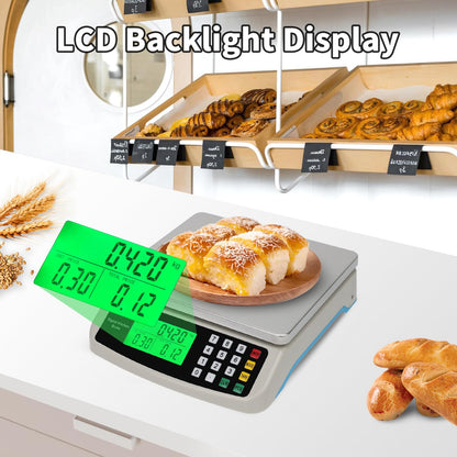 Large Kitchen Scale Black 40KG/88LB Commercial Food Scales Digital Weight for Cooking Meat Baking Bread Price Computing 304 Stainless Steel with Parts Counting Deli Stores Tare Function