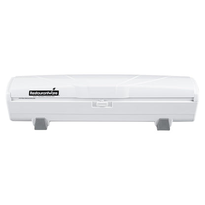 Chef 101 Food Wrap Dispenser with Cutter, 1 Refillable Cling Wrap Dispenser - Fits 12” to 18” x 1000’ Rolls, Press Down and Cut, White Plastic Aluminum Foil, Sharp Blade