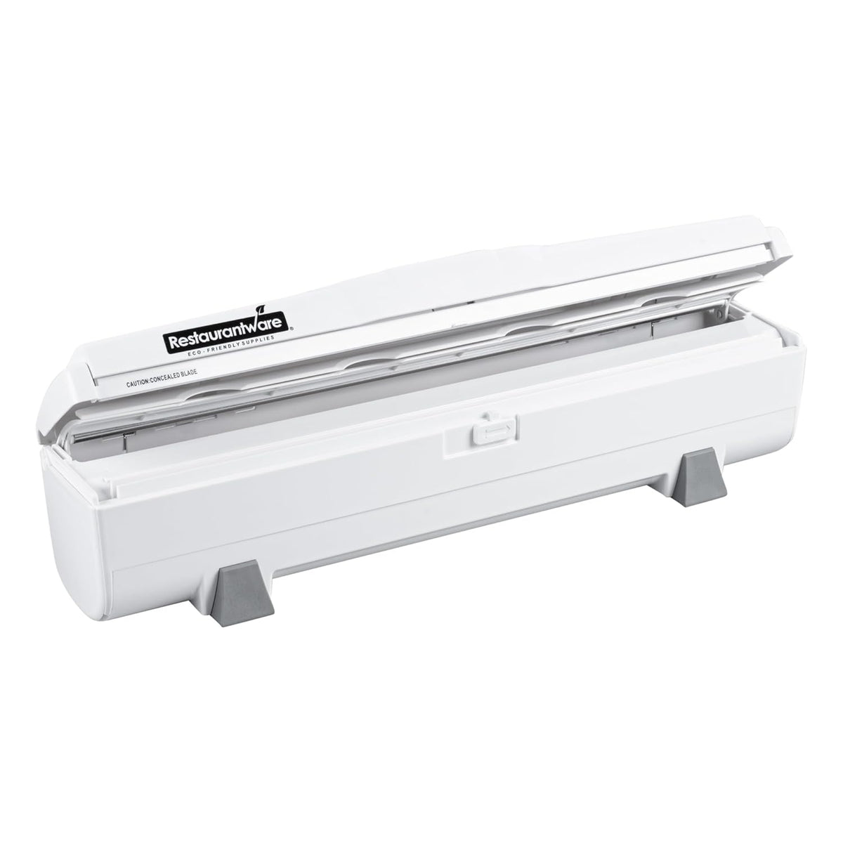 Chef 101 Food Wrap Dispenser with Cutter, 1 Refillable Cling Wrap Dispenser - Fits 12” to 18” x 1000’ Rolls, Press Down and Cut, White Plastic Aluminum Foil, Sharp Blade