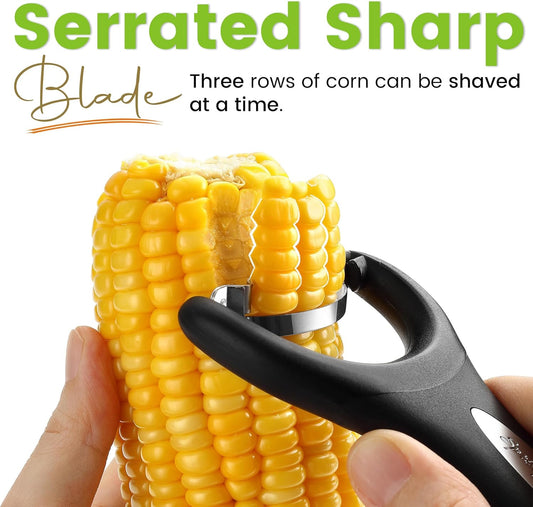 Stainless Steel Corn Peeler – Corn on the Cob Stripper Tool – Durable & Efficient Kernel Remover Tool – Easy to Use Kernel Cutter - Dishwasher Safe Kitchen Gadget - Black