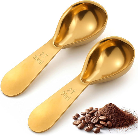 2 PCS Metal Stainless Steel Coffee Scoop Set, 2 Tablespoons Measuring Spoons Ergonomic Measuring Spoon Short Handle Tablespoon Durable Tablespoon Easy to Use and Clean for Ground Coffee Sugar Cereal