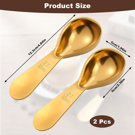 2 PCS Metal Stainless Steel Coffee Scoop Set, 2 Tablespoons Measuring Spoons Ergonomic Measuring Spoon Short Handle Tablespoon Durable Tablespoon Easy to Use and Clean for Ground Coffee Sugar Cereal
