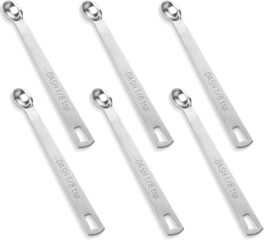6 PCS 1/8 Teaspoon (1/8 Tsp | 0.625 mL | 0.625 cc) Single Measuring Spoon, Stainless Steel 1/8 Tsp Small Measuring Spoon Mini Measuring Spoons