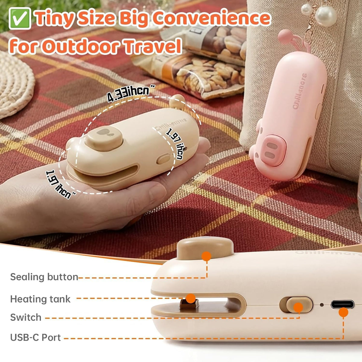 Mini Rechargeable Bag Sealer with Magnet,Heat Sealers for Chip Snack