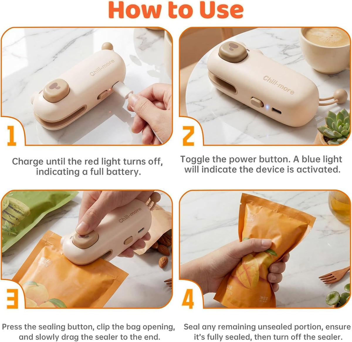 Mini Rechargeable Bag Sealer with Magnet,Heat Sealers for Chip Snack