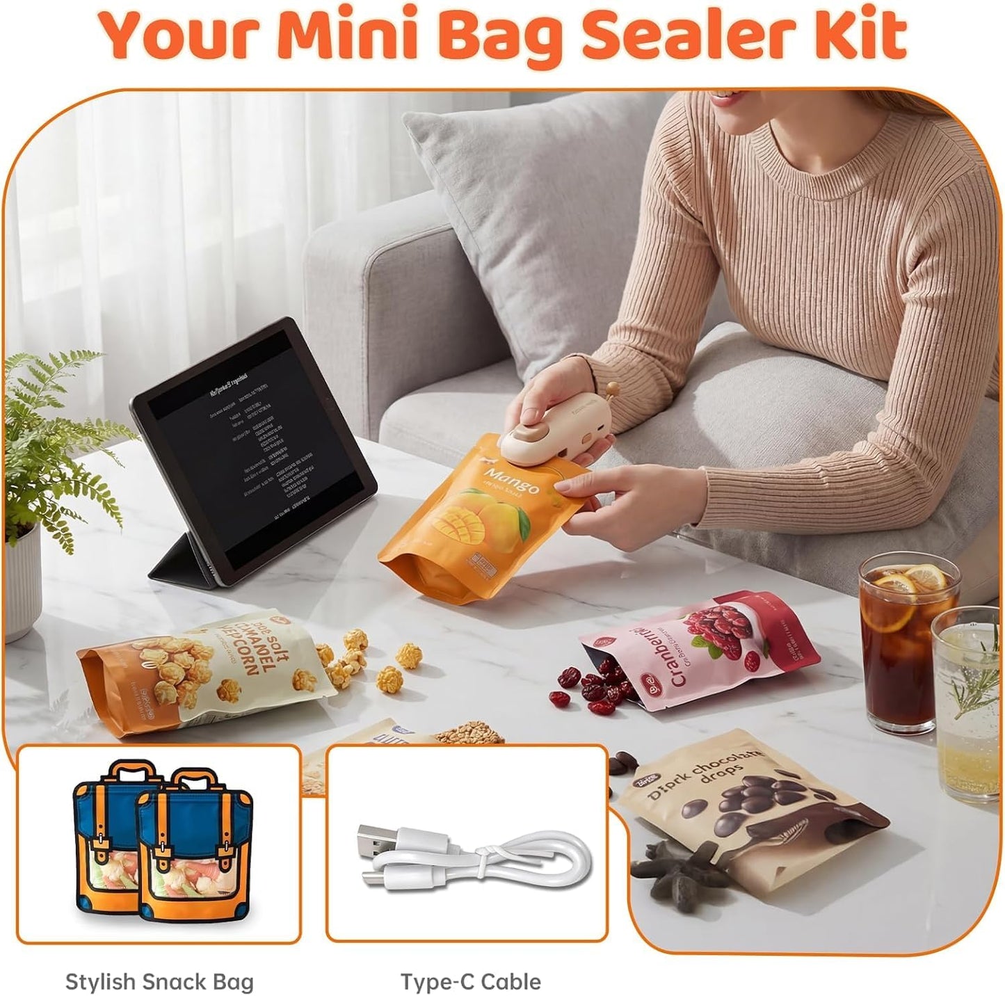 Mini Rechargeable Bag Sealer with Magnet,Heat Sealers for Chip Snack