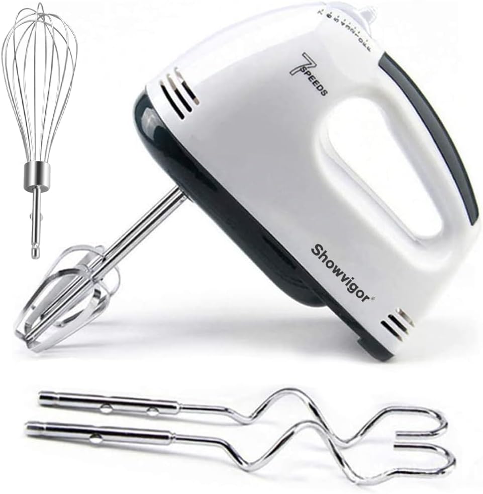 Showvigor Electric Hand mixer - 7 Adjustable Speed 180W Handheld Mixer Electric Whisk with 5 Stainless Steel Accessories, Turbo Boost/Self-Control Speed + Eject Button Food Beater for Cakes Eggs