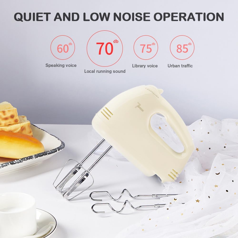 Showvigor Electric Hand mixer - 7 Adjustable Speed 180W Handheld Mixer Electric Whisk with 5 Stainless Steel Accessories, Turbo Boost/Self-Control Speed + Eject Button Food Beater for Cakes Eggs