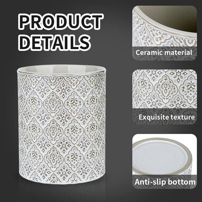 Kitchen Utensil Holder, Large Utensil Holders for Countertop, 6 x 7 Inches Ceramic Utensil Crock, Deep and Stable, Cooking Utensil Holder, Embossed Pattern (BLue)