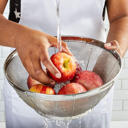 Stainless Steel Fine Mesh Strainer - Durable Rust-Resistant Mesh Colander - Ergonomic Handle Rice Colander - Ultra-Fine Flour Sifter - Dishwasher Safe with Stable Design - 11 in x 4 in, Silver