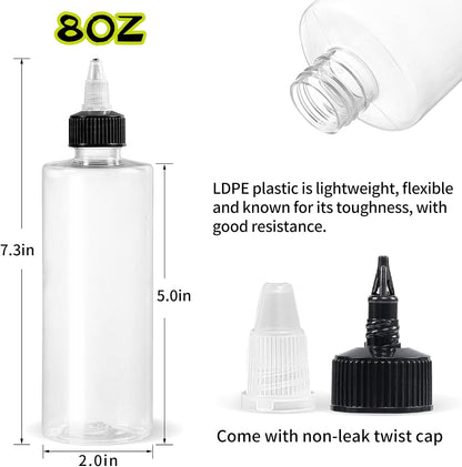 22Pack 8oz Plastic Squeezing Bottles, Clear Oil Dispenser Dropper Bottle Applicator with Twist Top Cap and Leak-Proof Inner Gasket for Crafts, Art, Glue, Paint and More (8 OZ)