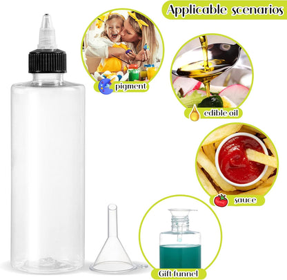 22Pack 8oz Plastic Squeezing Bottles, Clear Oil Dispenser Dropper Bottle Applicator with Twist Top Cap and Leak-Proof Inner Gasket for Crafts, Art, Glue, Paint and More (8 OZ)