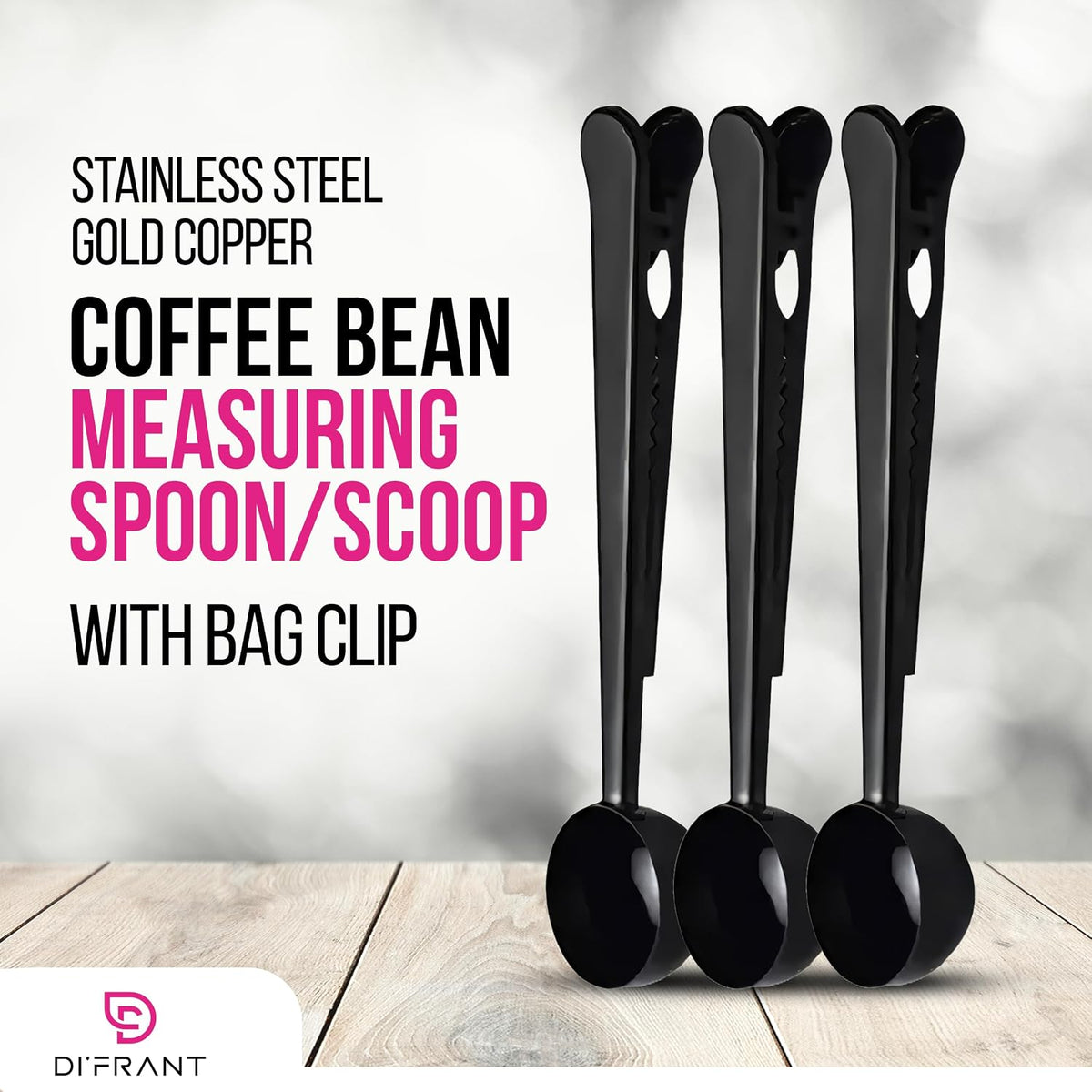 ® Coffee Bean Measuring Spoon with Bag Clip | Stainless Steel Coffee Scoop with Built-in Bag Sealer | Coffee Spoons | Bar Spoon (Gold)