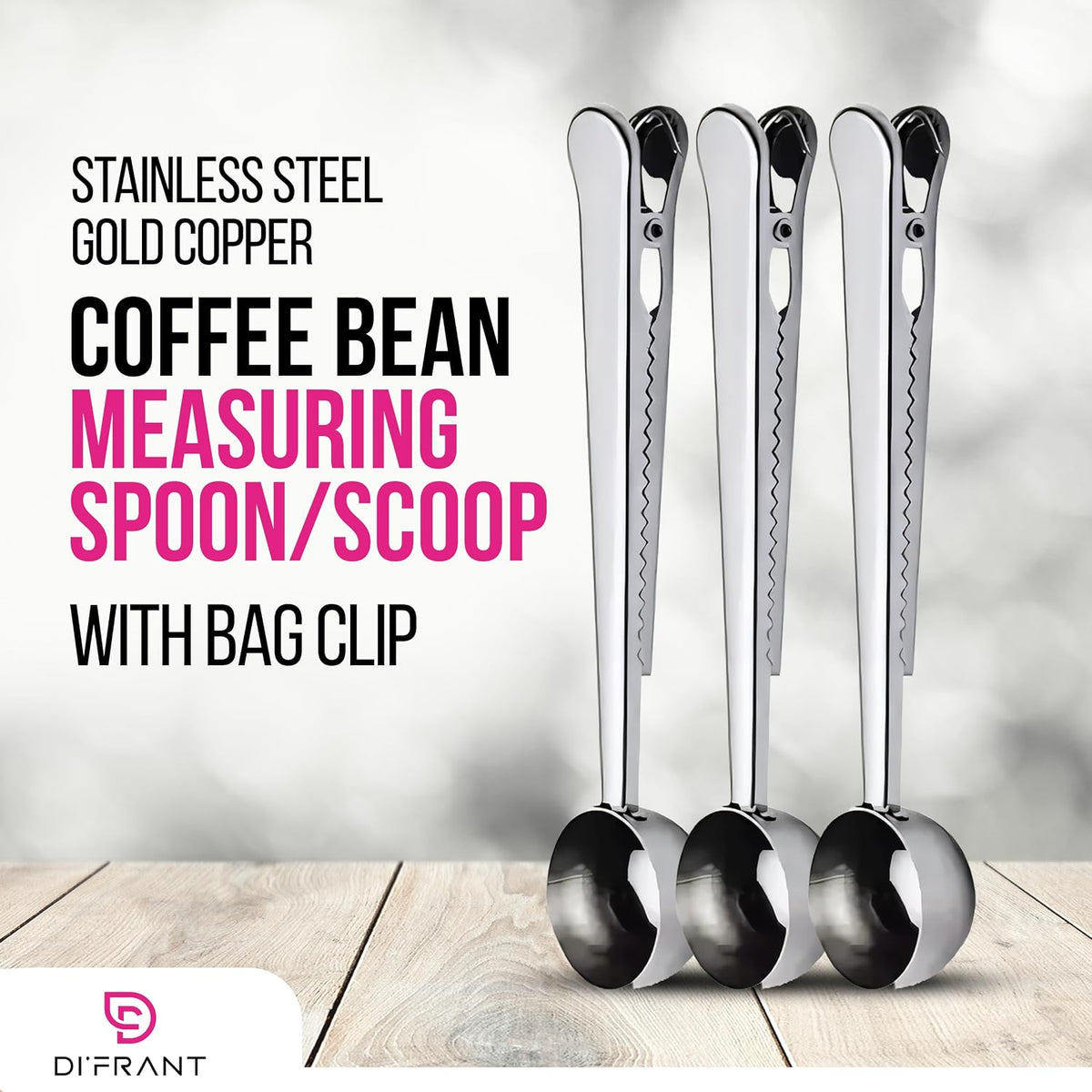 ® Coffee Bean Measuring Spoon with Bag Clip | Stainless Steel Coffee Scoop with Built-in Bag Sealer | Coffee Spoons | Bar Spoon (Gold)