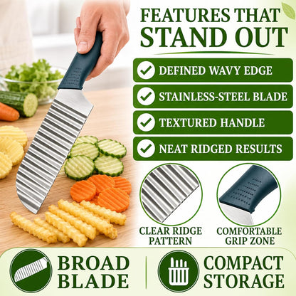 Suuker Crinkle Cut Knife, Stainless Steel Wave Cutter | Ergonomic Handle, For Veggies, Potato, French Fry, For Cucumber, Carrot, Fruit, Wave Chopper