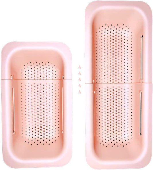 Colander Over the Sink Strainer basket - Extendable Sink Colander - Wash Fruits and Vegetable. Drain cooked Pasta and Dishes - Efficient Kitchen - Pink 8x19.5x2.8 inches (Pink)