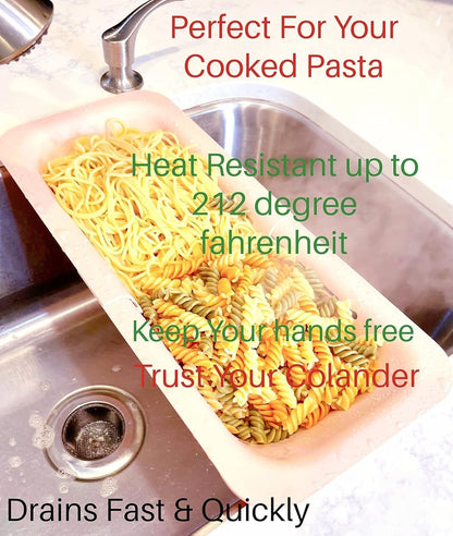 Colander Over the Sink Strainer basket - Extendable Sink Colander - Wash Fruits and Vegetable. Drain cooked Pasta and Dishes - Efficient Kitchen - Pink 8x19.5x2.8 inches (Pink)