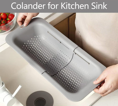 Colander Over the Sink Strainer basket - Extendable Sink Colander - Wash Fruits and Vegetable. Drain cooked Pasta and Dishes - Efficient Kitchen - Pink 8x19.5x2.8 inches (Pink)