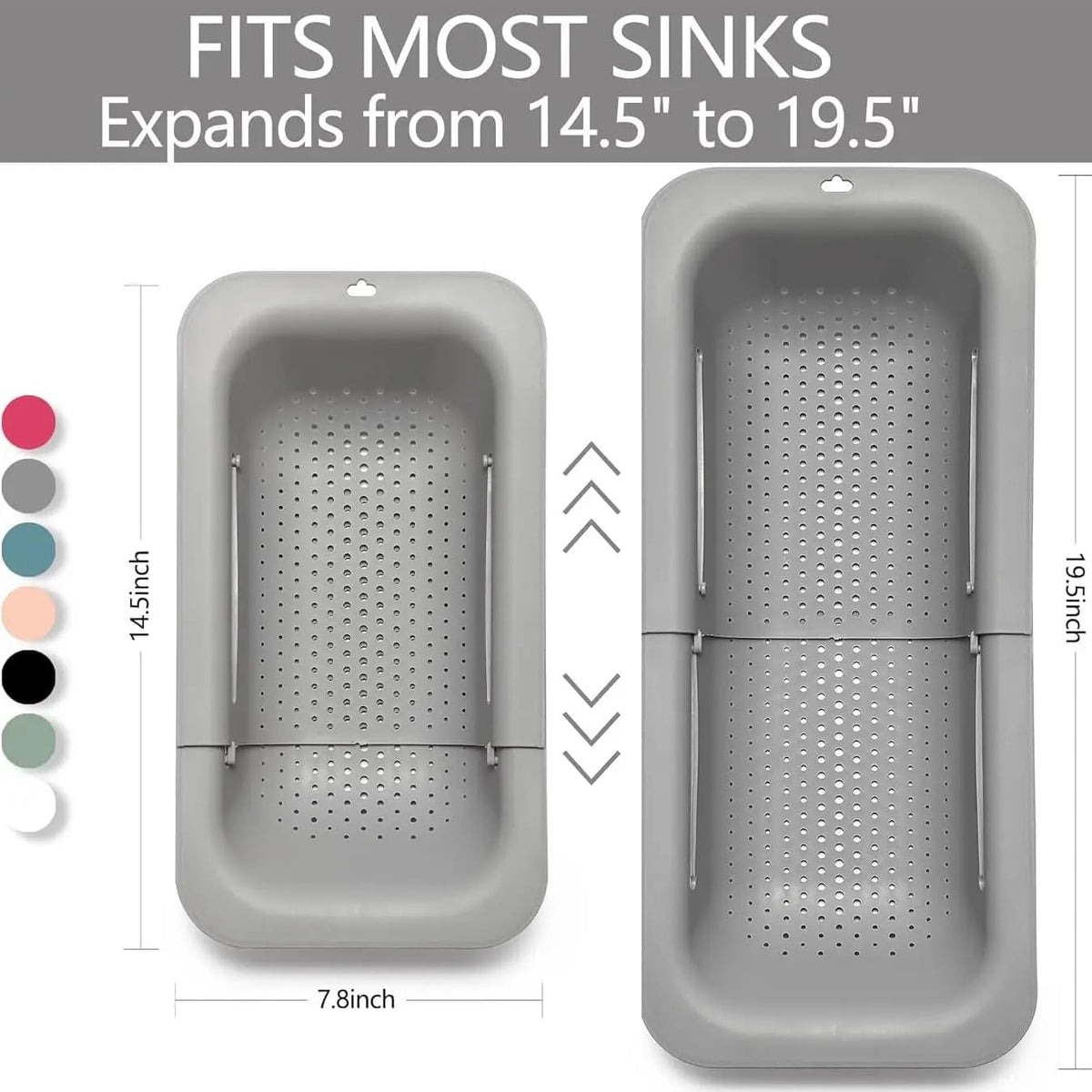 Colander Over the Sink Strainer basket - Extendable Sink Colander - Wash Fruits and Vegetable. Drain cooked Pasta and Dishes - Efficient Kitchen - Pink 8x19.5x2.8 inches (Pink)