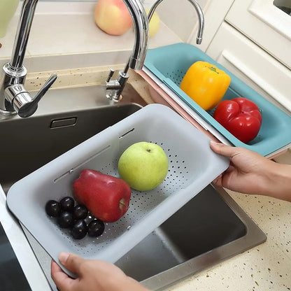 Colander Over the Sink Strainer basket - Extendable Sink Colander - Wash Fruits and Vegetable. Drain cooked Pasta and Dishes - Efficient Kitchen - Pink 8x19.5x2.8 inches (Pink)