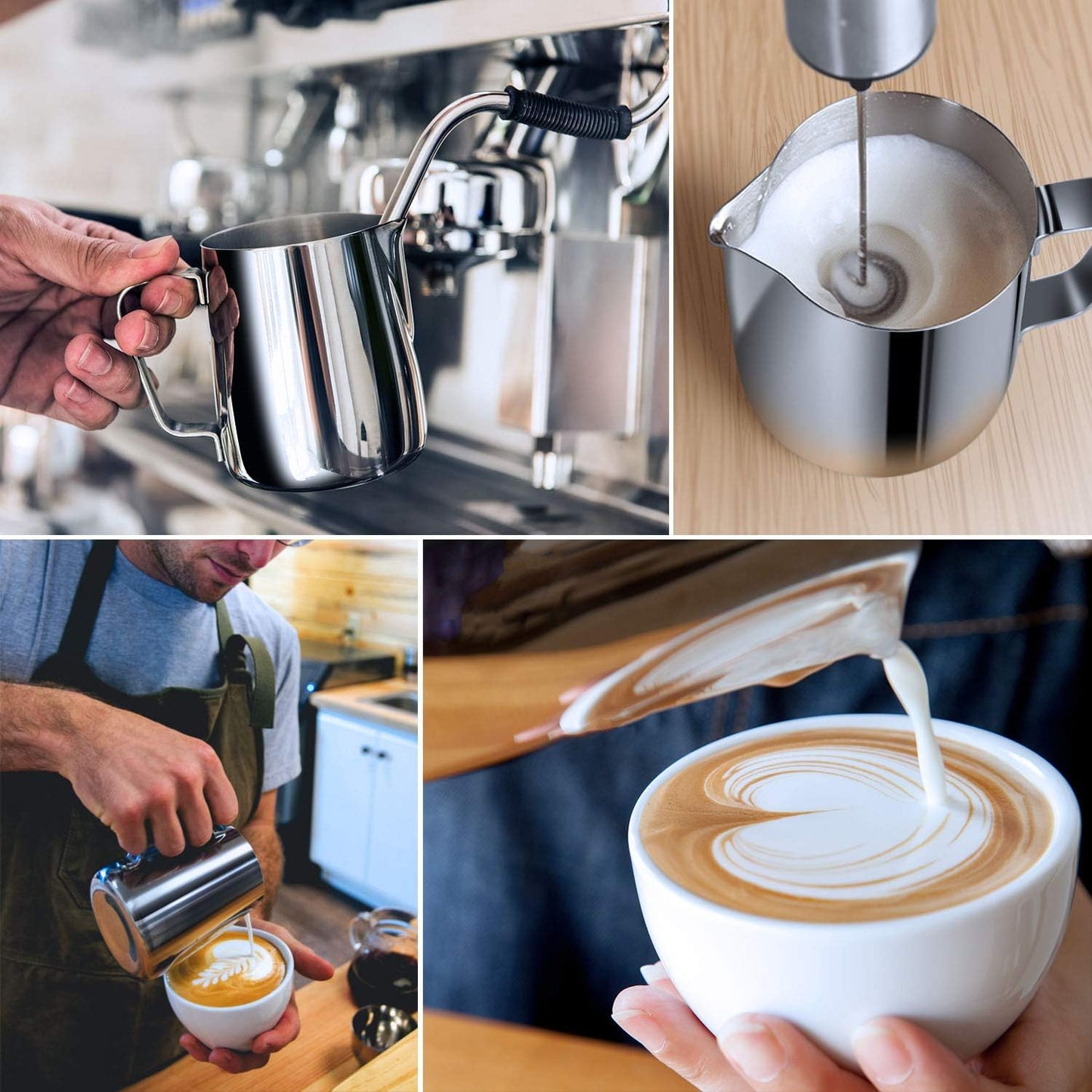 Milk Frothing Pitcher, 8.5oz/12oz/20oz/32oz/50oz/66oz Milk Frother Cup Stainless Steel, Espresso Accessories, Milk Steaming Pitchers Coffee Cappuccino Latte Art Barista Milk Jug Cup with Art Pen,12oz