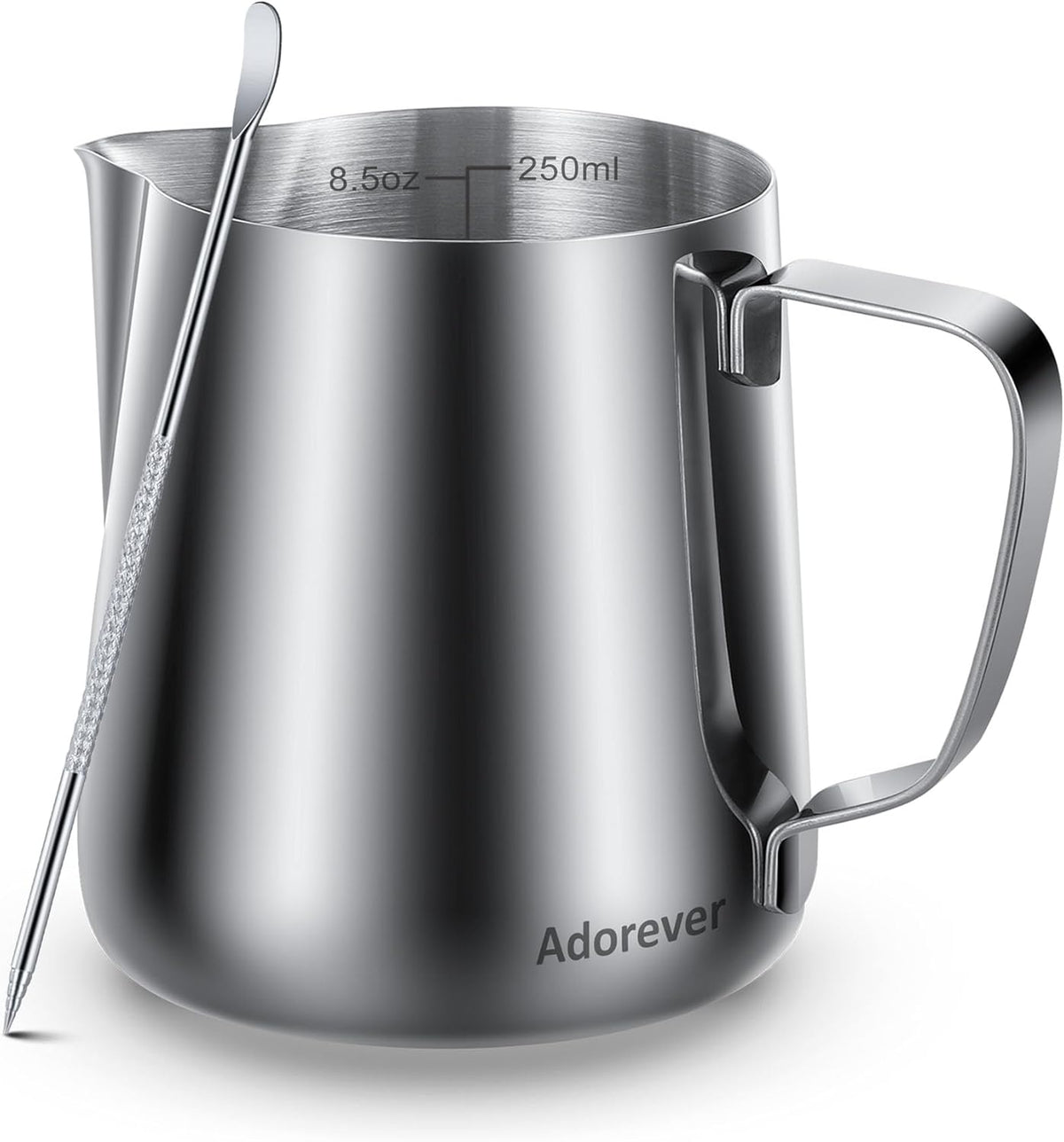Milk Frothing Pitcher, 8.5oz/12oz/20oz/32oz/50oz/66oz Milk Frother Cup Stainless Steel, Espresso Accessories, Milk Steaming Pitchers Coffee Cappuccino Latte Art Barista Milk Jug Cup with Art Pen,12oz