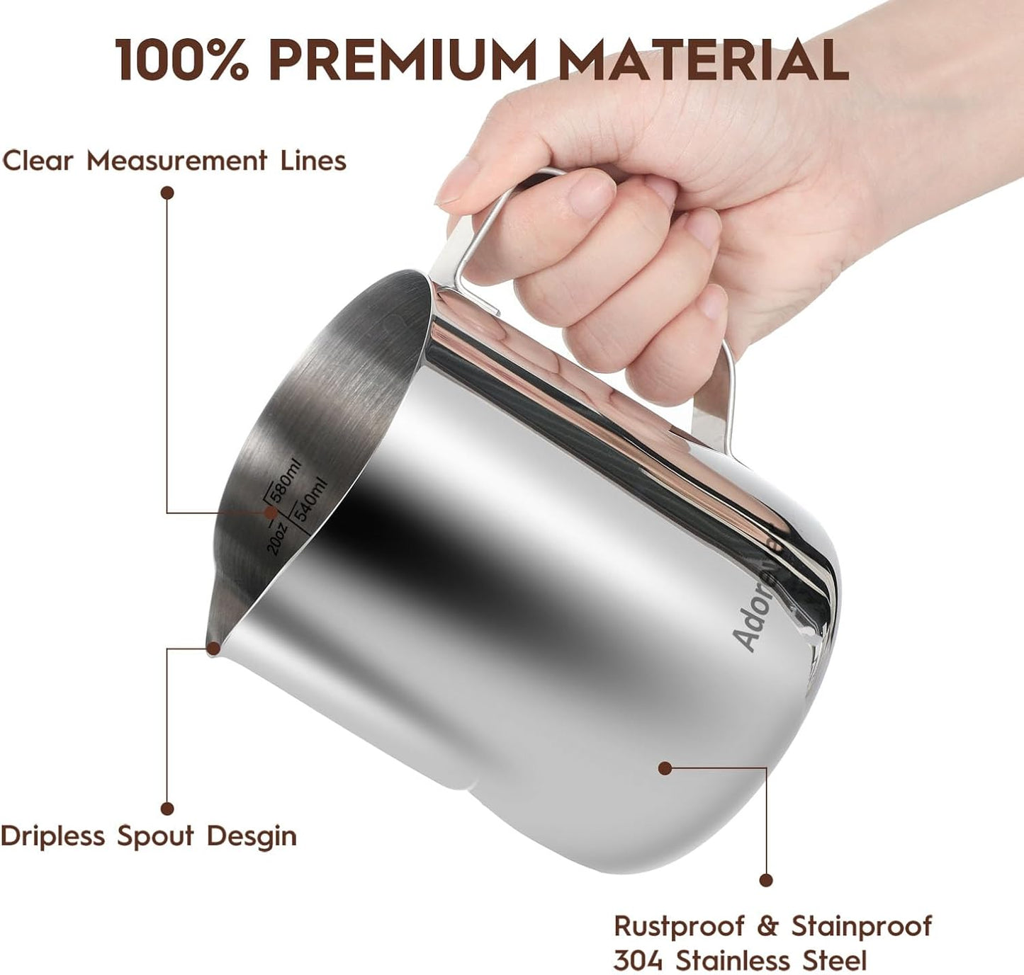 Milk Frothing Pitcher, 8.5oz/12oz/20oz/32oz/50oz/66oz Milk Frother Cup Stainless Steel, Espresso Accessories, Milk Steaming Pitchers Coffee Cappuccino Latte Art Barista Milk Jug Cup with Art Pen,12oz