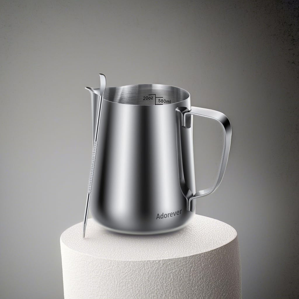 Milk Frothing Pitcher, 8.5oz/12oz/20oz/32oz/50oz/66oz Milk Frother Cup Stainless Steel, Espresso Accessories, Milk Steaming Pitchers Coffee Cappuccino Latte Art Barista Milk Jug Cup with Art Pen,12oz