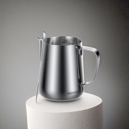 Milk Frothing Pitcher, 8.5oz/12oz/20oz/32oz/50oz/66oz Milk Frother Cup Stainless Steel, Espresso Accessories, Milk Steaming Pitchers Coffee Cappuccino Latte Art Barista Milk Jug Cup with Art Pen,12oz