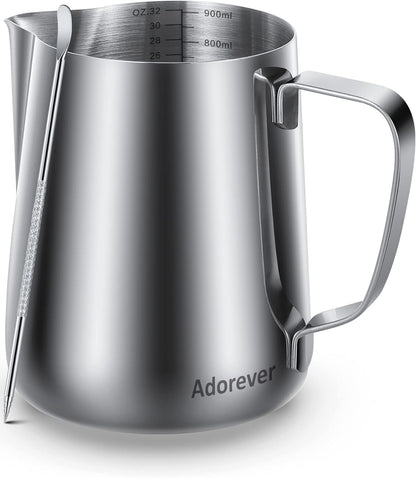 Milk Frothing Pitcher, 8.5oz/12oz/20oz/32oz/50oz/66oz Milk Frother Cup Stainless Steel, Espresso Accessories, Milk Steaming Pitchers Coffee Cappuccino Latte Art Barista Milk Jug Cup with Art Pen,12oz