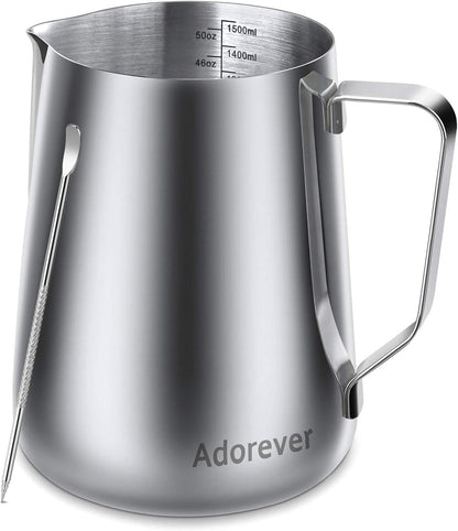 Milk Frothing Pitcher, 8.5oz/12oz/20oz/32oz/50oz/66oz Milk Frother Cup Stainless Steel, Espresso Accessories, Milk Steaming Pitchers Coffee Cappuccino Latte Art Barista Milk Jug Cup with Art Pen,12oz