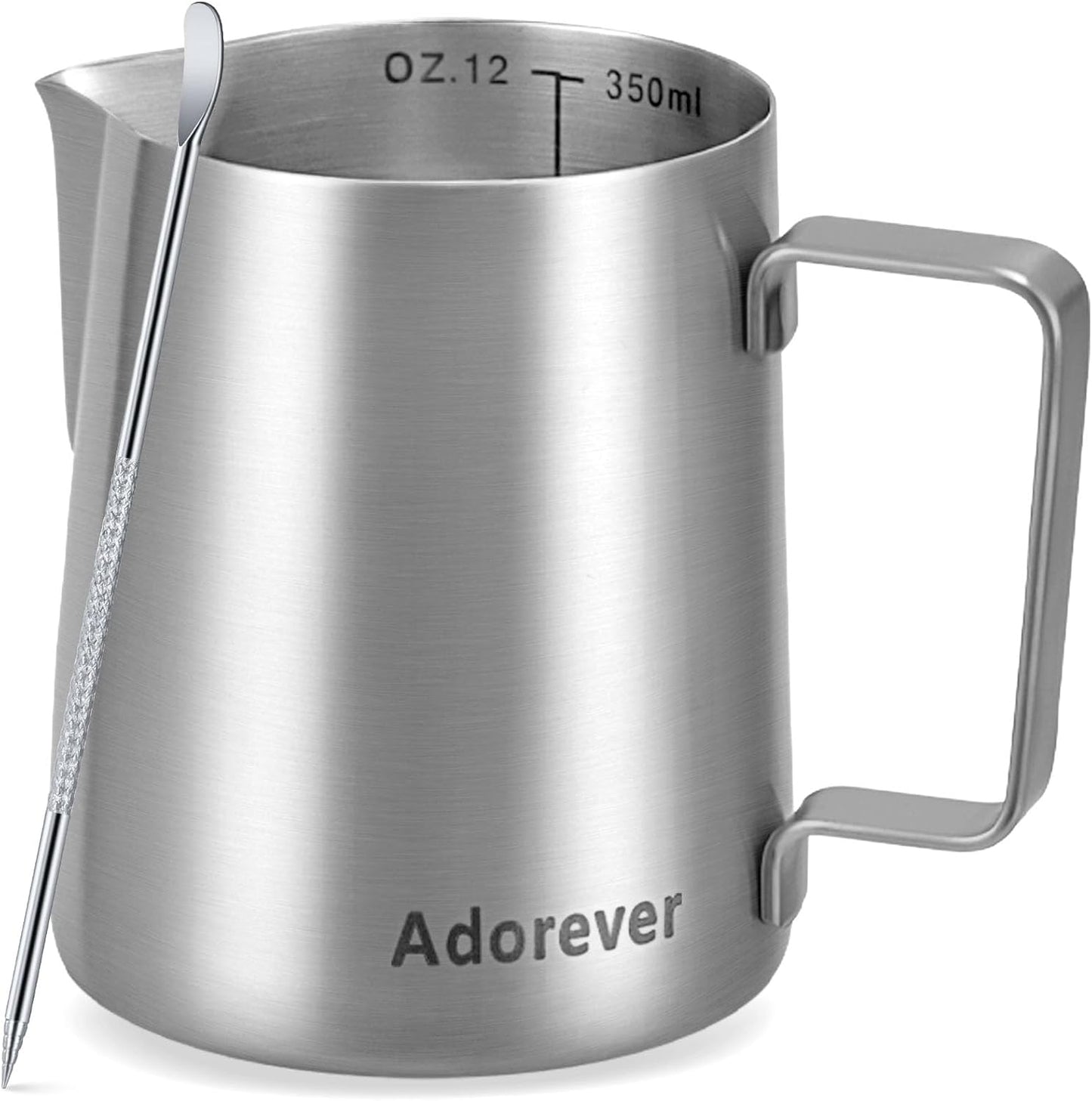 Milk Frothing Pitcher, 8.5oz/12oz/20oz/32oz/50oz/66oz Milk Frother Cup Stainless Steel, Espresso Accessories, Milk Steaming Pitchers Coffee Cappuccino Latte Art Barista Milk Jug Cup with Art Pen,12oz