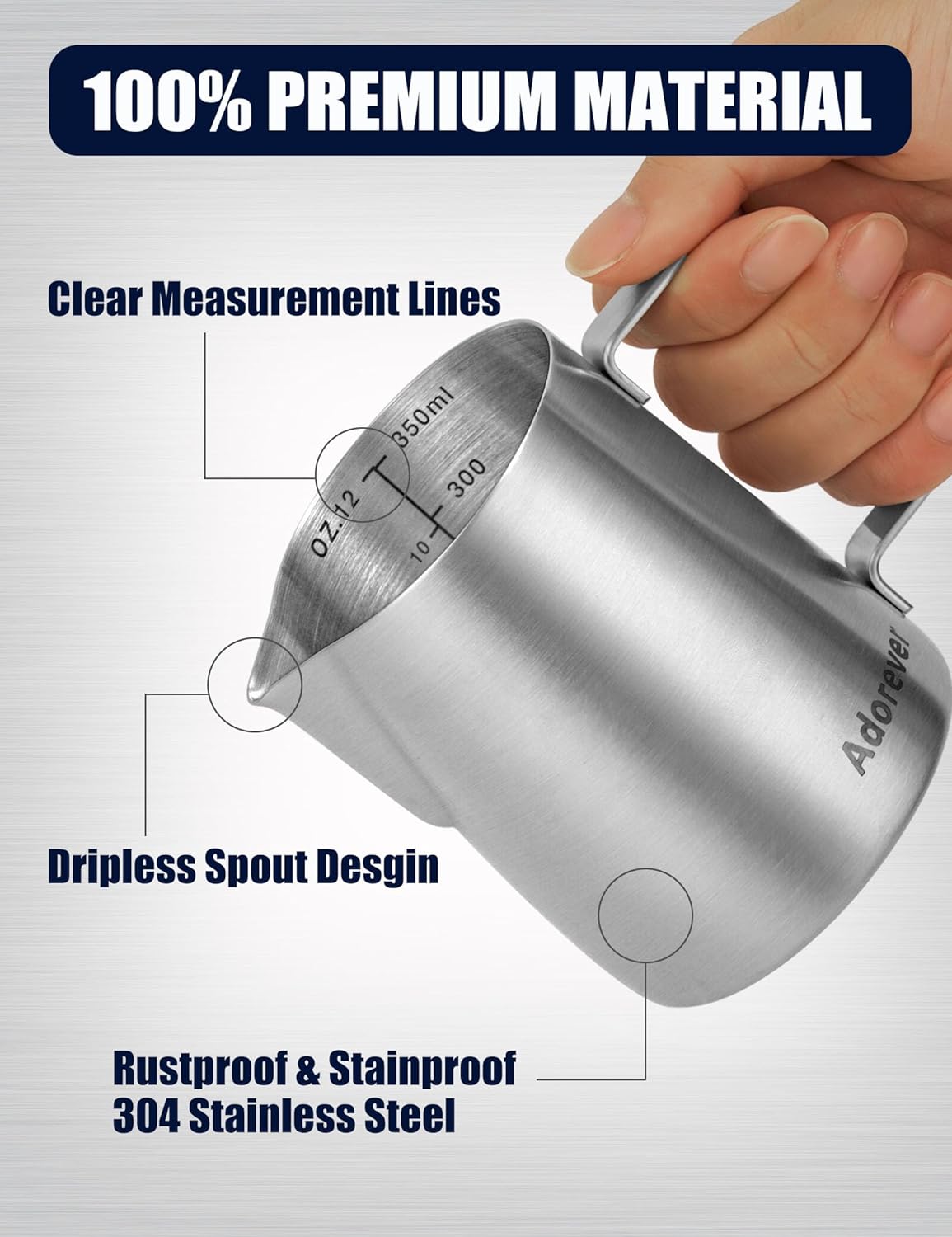 Milk Frothing Pitcher, 8.5oz/12oz/20oz/32oz/50oz/66oz Milk Frother Cup Stainless Steel, Espresso Accessories, Milk Steaming Pitchers Coffee Cappuccino Latte Art Barista Milk Jug Cup with Art Pen,12oz