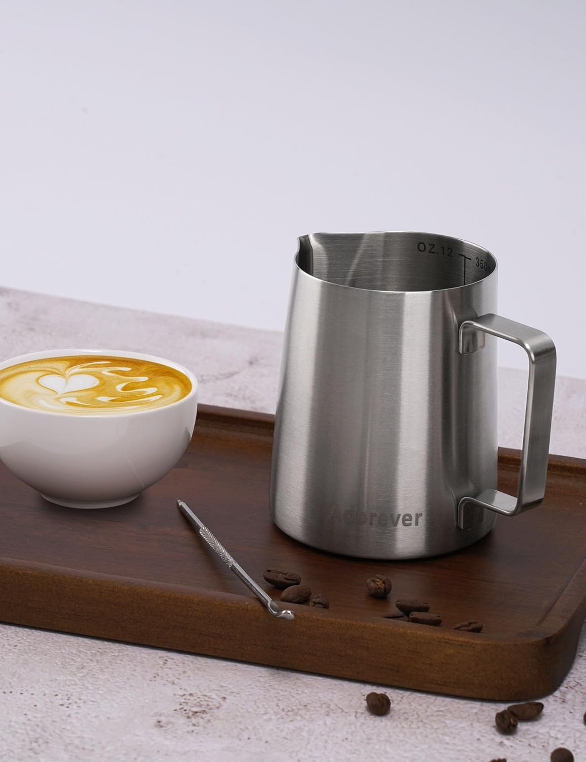 Milk Frothing Pitcher, 8.5oz/12oz/20oz/32oz/50oz/66oz Milk Frother Cup Stainless Steel, Espresso Accessories, Milk Steaming Pitchers Coffee Cappuccino Latte Art Barista Milk Jug Cup with Art Pen,12oz