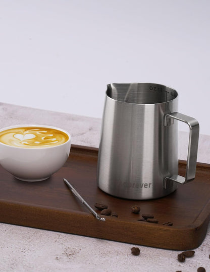 Milk Frothing Pitcher, 8.5oz/12oz/20oz/32oz/50oz/66oz Milk Frother Cup Stainless Steel, Espresso Accessories, Milk Steaming Pitchers Coffee Cappuccino Latte Art Barista Milk Jug Cup with Art Pen,12oz