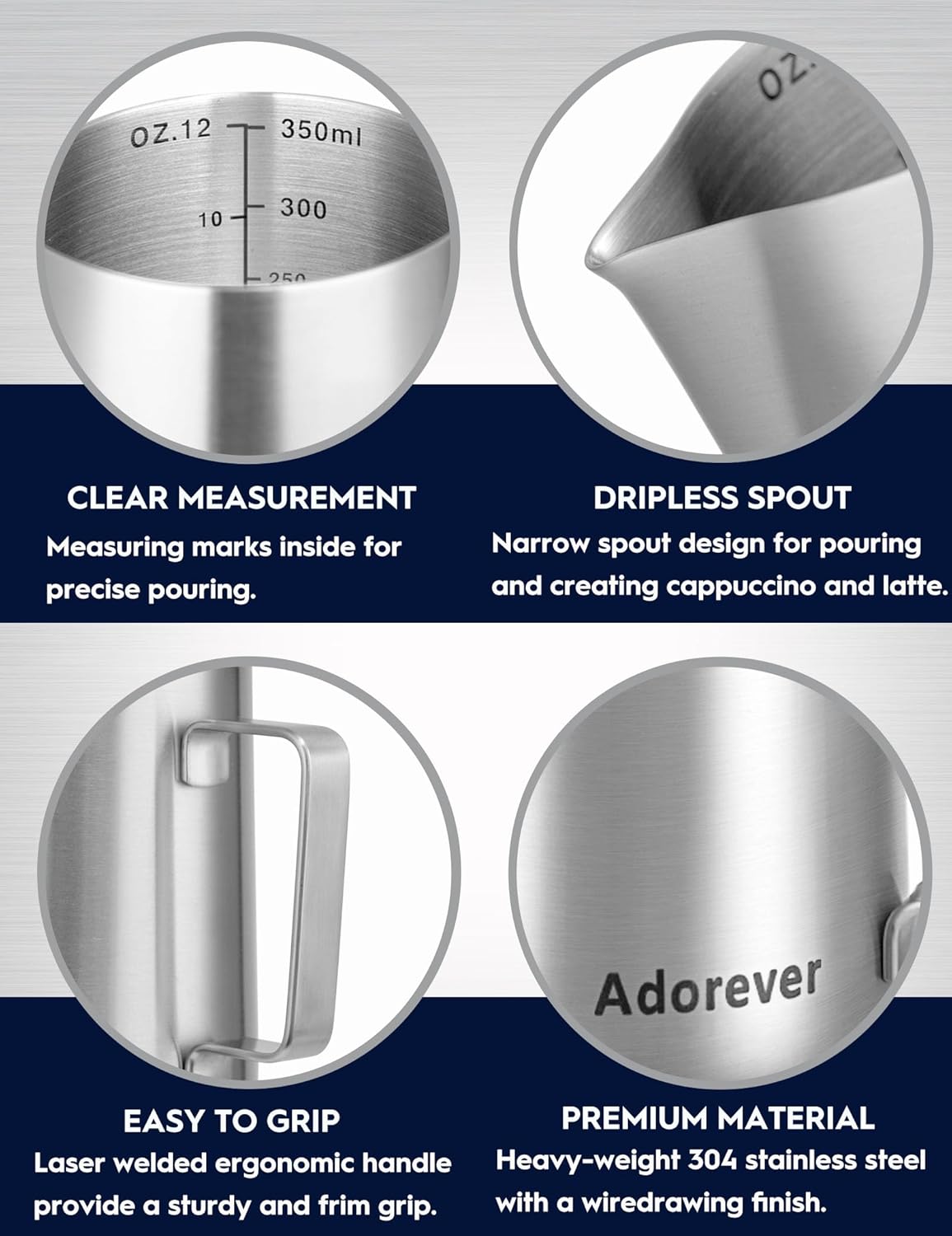 Milk Frothing Pitcher, 8.5oz/12oz/20oz/32oz/50oz/66oz Milk Frother Cup Stainless Steel, Espresso Accessories, Milk Steaming Pitchers Coffee Cappuccino Latte Art Barista Milk Jug Cup with Art Pen,12oz