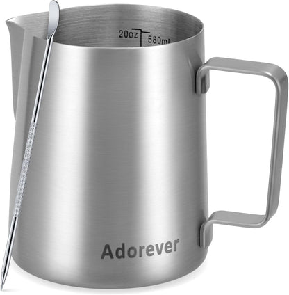 Milk Frothing Pitcher, 8.5oz/12oz/20oz/32oz/50oz/66oz Milk Frother Cup Stainless Steel, Espresso Accessories, Milk Steaming Pitchers Coffee Cappuccino Latte Art Barista Milk Jug Cup with Art Pen,12oz