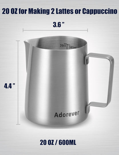 Milk Frothing Pitcher, 8.5oz/12oz/20oz/32oz/50oz/66oz Milk Frother Cup Stainless Steel, Espresso Accessories, Milk Steaming Pitchers Coffee Cappuccino Latte Art Barista Milk Jug Cup with Art Pen,12oz