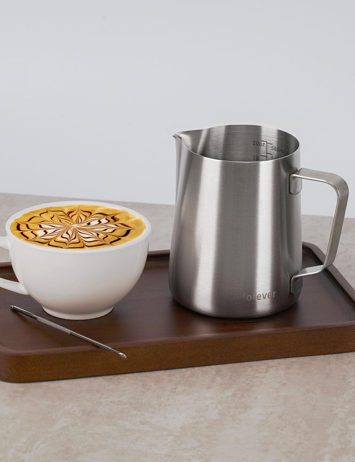 Milk Frothing Pitcher, 8.5oz/12oz/20oz/32oz/50oz/66oz Milk Frother Cup Stainless Steel, Espresso Accessories, Milk Steaming Pitchers Coffee Cappuccino Latte Art Barista Milk Jug Cup with Art Pen,12oz