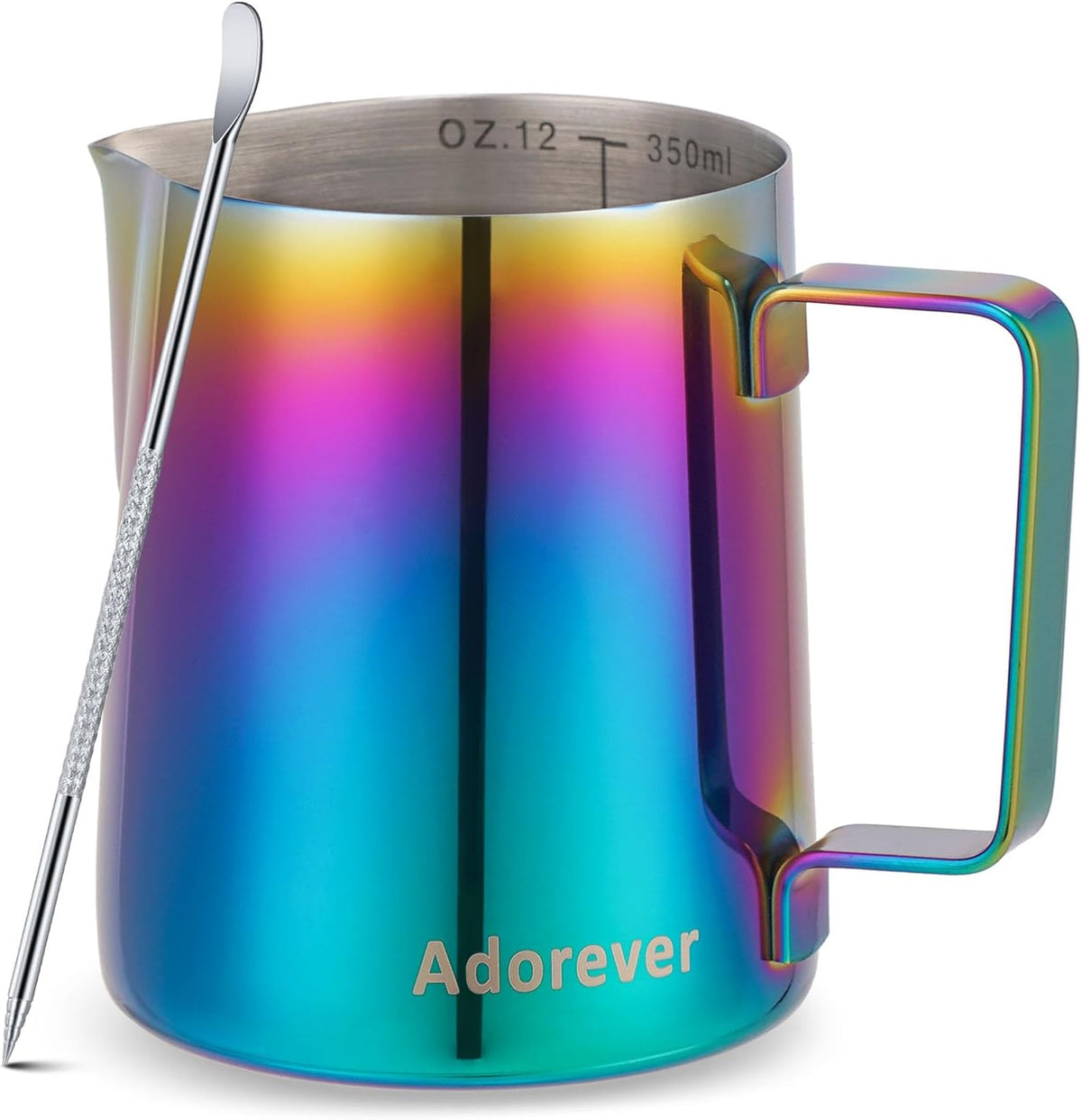 Milk Frothing Pitcher, 8.5oz/12oz/20oz/32oz/50oz/66oz Milk Frother Cup Stainless Steel, Espresso Accessories, Milk Steaming Pitchers Coffee Cappuccino Latte Art Barista Milk Jug Cup with Art Pen,12oz