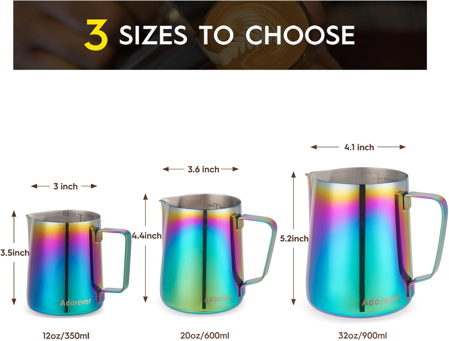 Milk Frothing Pitcher, 8.5oz/12oz/20oz/32oz/50oz/66oz Milk Frother Cup Stainless Steel, Espresso Accessories, Milk Steaming Pitchers Coffee Cappuccino Latte Art Barista Milk Jug Cup with Art Pen,12oz