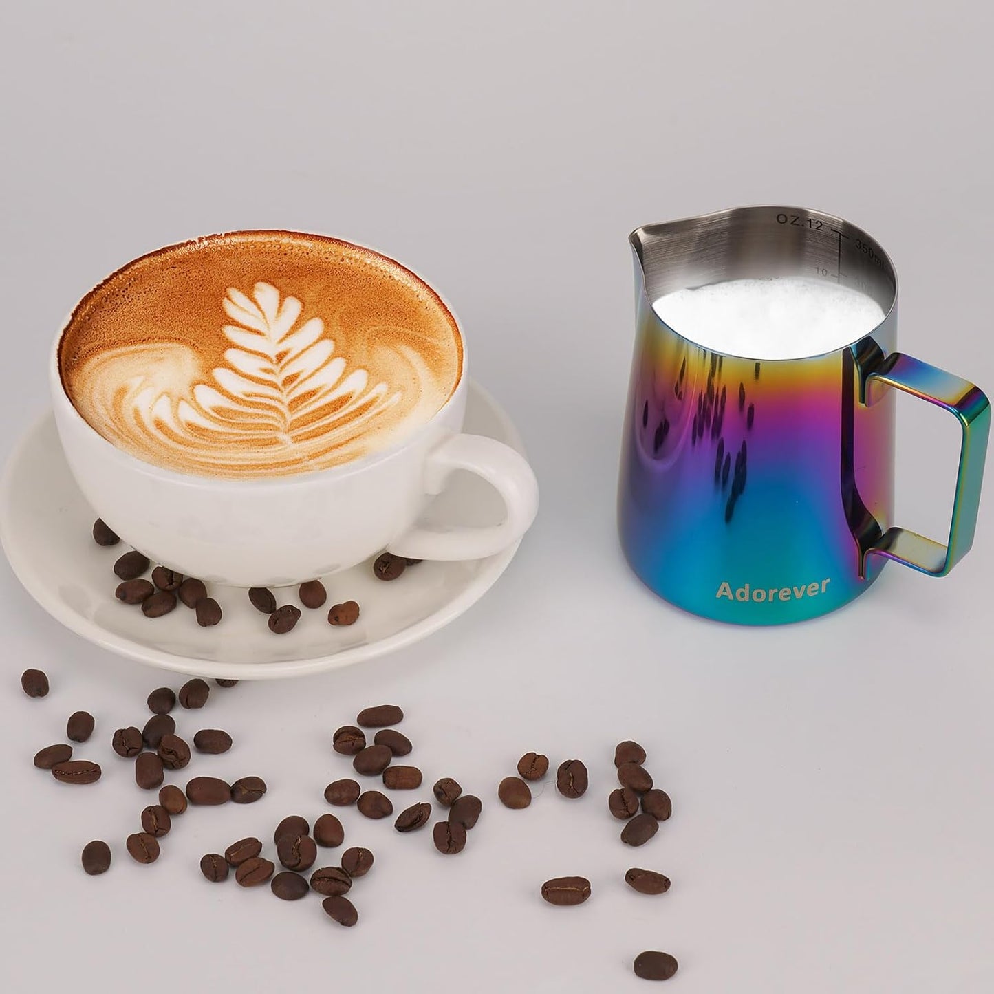 Milk Frothing Pitcher, 8.5oz/12oz/20oz/32oz/50oz/66oz Milk Frother Cup Stainless Steel, Espresso Accessories, Milk Steaming Pitchers Coffee Cappuccino Latte Art Barista Milk Jug Cup with Art Pen,12oz