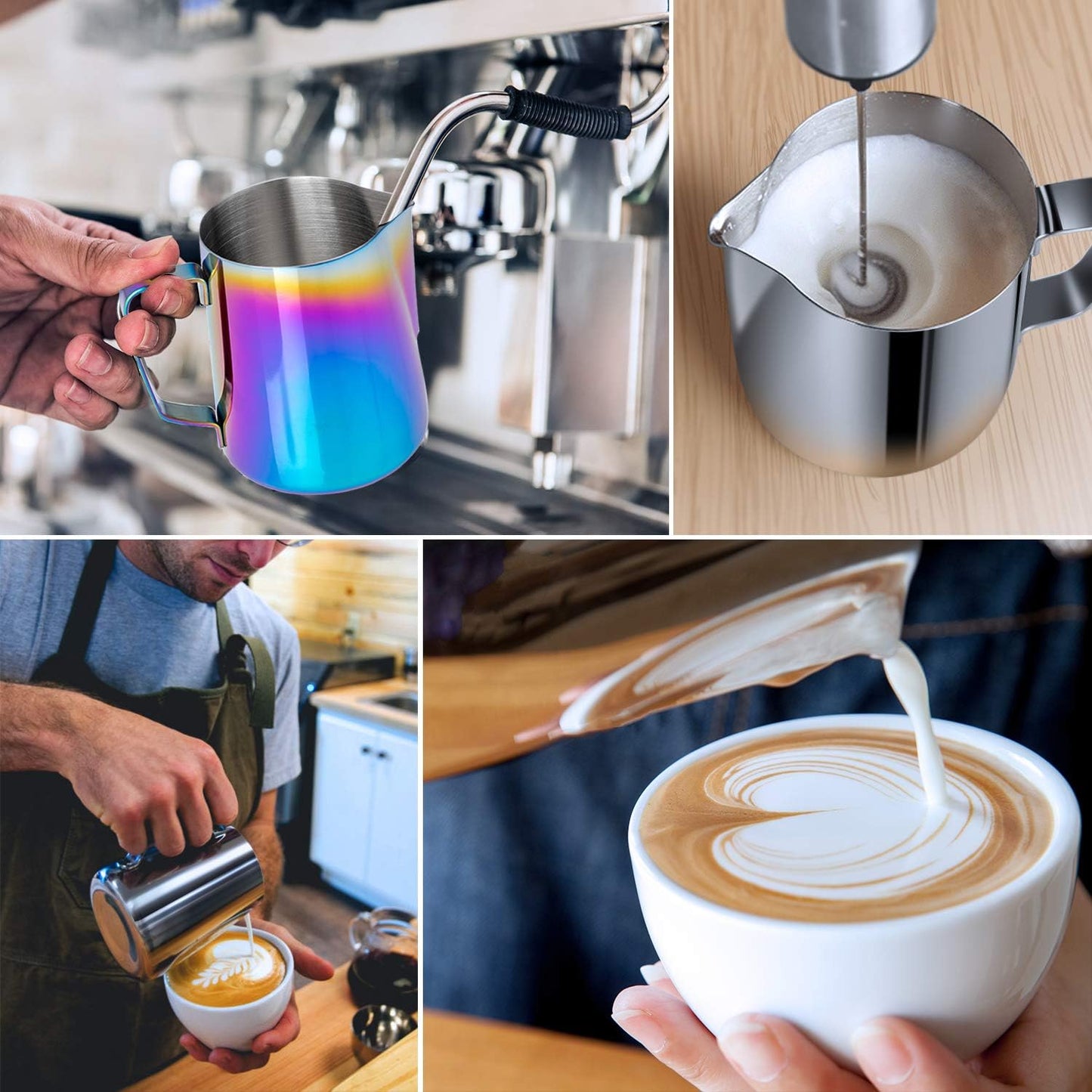 Milk Frothing Pitcher, 8.5oz/12oz/20oz/32oz/50oz/66oz Milk Frother Cup Stainless Steel, Espresso Accessories, Milk Steaming Pitchers Coffee Cappuccino Latte Art Barista Milk Jug Cup with Art Pen,12oz
